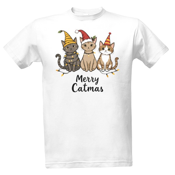 Tričko s potiskem Vánoční kočky - Merry Catmas